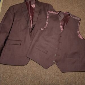 Men's Suit Jacket And Vest Alain Dupetit Burgundy Size 44 See MeasurementsMen's